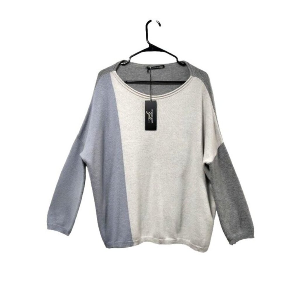 NWT BIANCALANCIA Color Block Oversized Cashmere blend Round Neck Sweater 46/10 - Picture 3 of 13